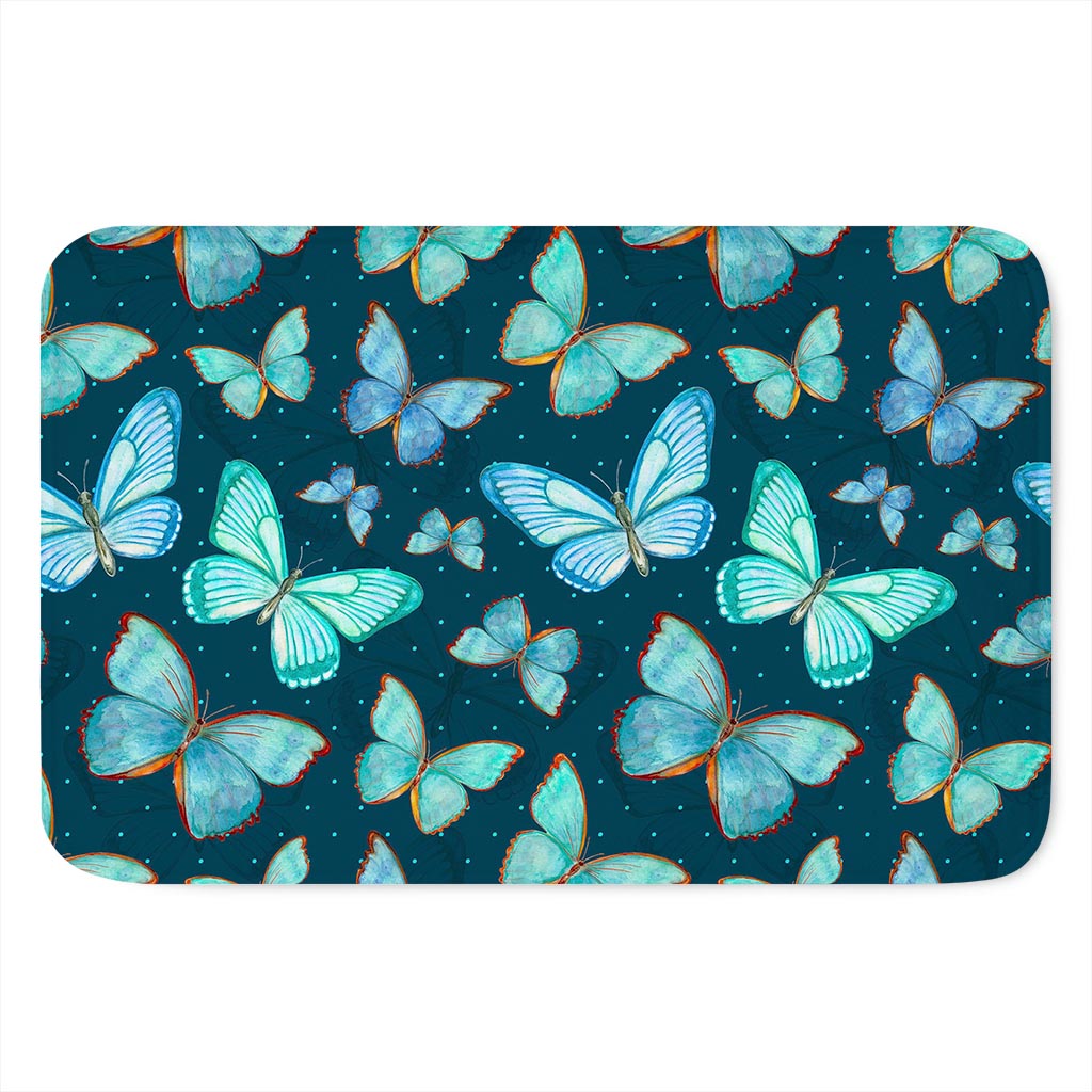 Watercolor Blue Butterfly Pattern Print Indoor Door Mat