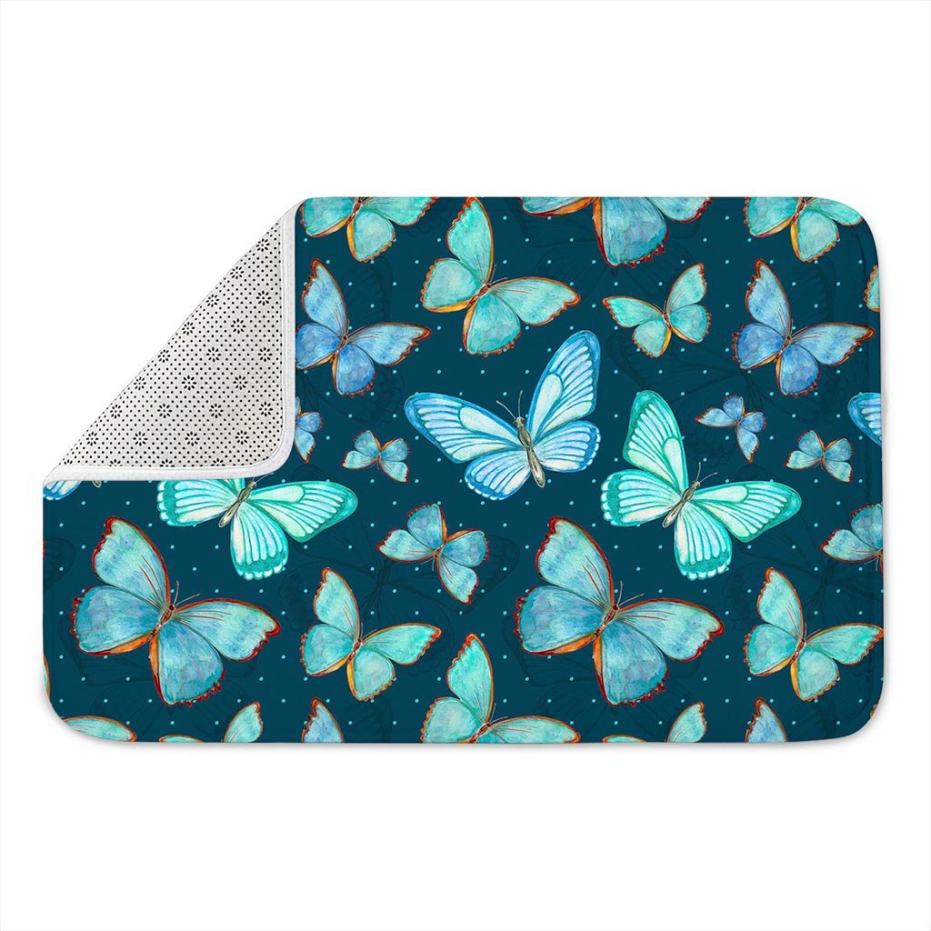 Watercolor Blue Butterfly Pattern Print Indoor Door Mat