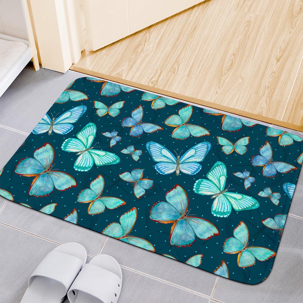 Watercolor Blue Butterfly Pattern Print Indoor Door Mat