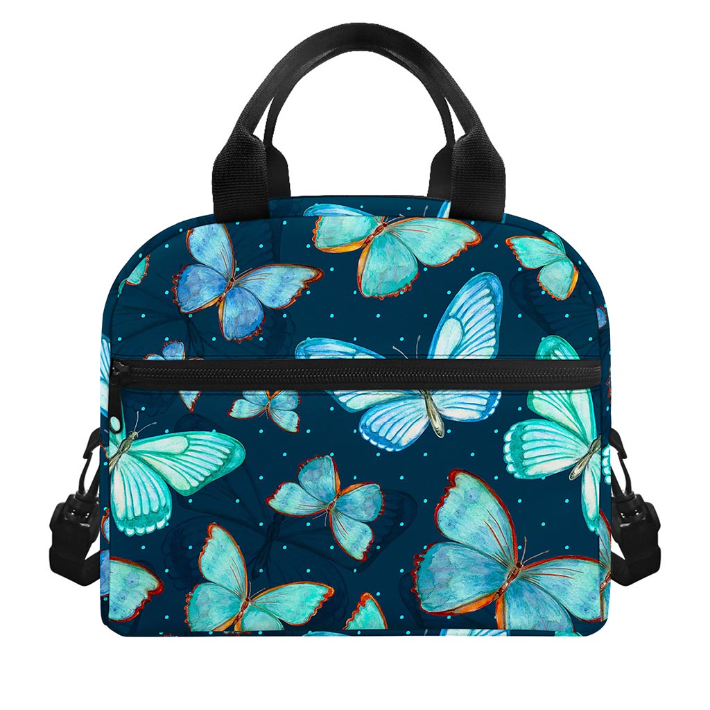 Watercolor Blue Butterfly Pattern Print Insulated Lunch Bag