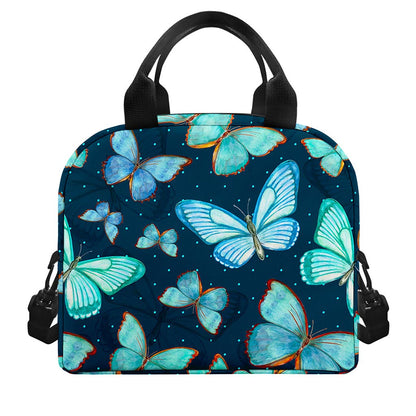 Watercolor Blue Butterfly Pattern Print Insulated Lunch Bag