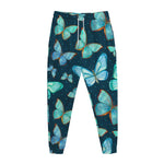 Watercolor Blue Butterfly Pattern Print Jogger Pants