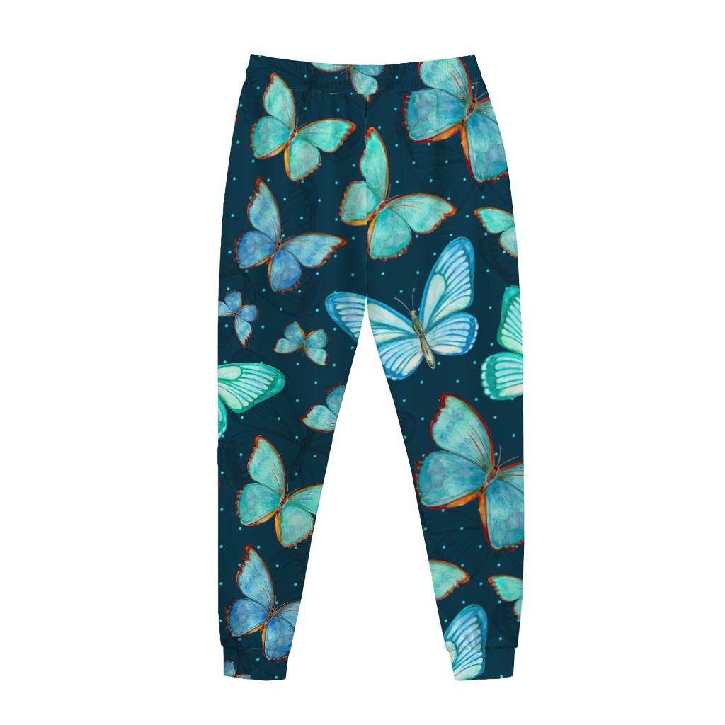 Watercolor Blue Butterfly Pattern Print Jogger Pants