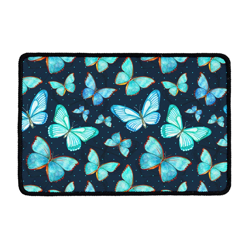Watercolor Blue Butterfly Pattern Print Kitchen Mat