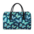 Watercolor Blue Butterfly Pattern Print Leather Duffel Bag