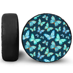 Watercolor Blue Butterfly Pattern Print Leather Spare Tire Cover