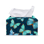 Watercolor Blue Butterfly Pattern Print Leather Tissue Box Cover