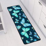 Watercolor Blue Butterfly Pattern Print Long Kitchen Mat