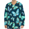 Watercolor Blue Butterfly Pattern Print Long Sleeve Baseball Jersey