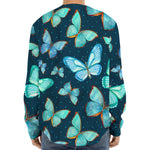 Watercolor Blue Butterfly Pattern Print Long Sleeve Baseball Jersey