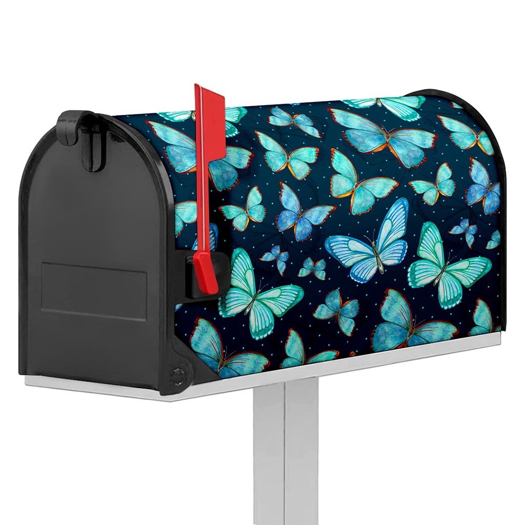 Watercolor Blue Butterfly Pattern Print Mailbox Cover