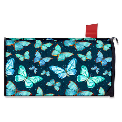 Watercolor Blue Butterfly Pattern Print Mailbox Cover