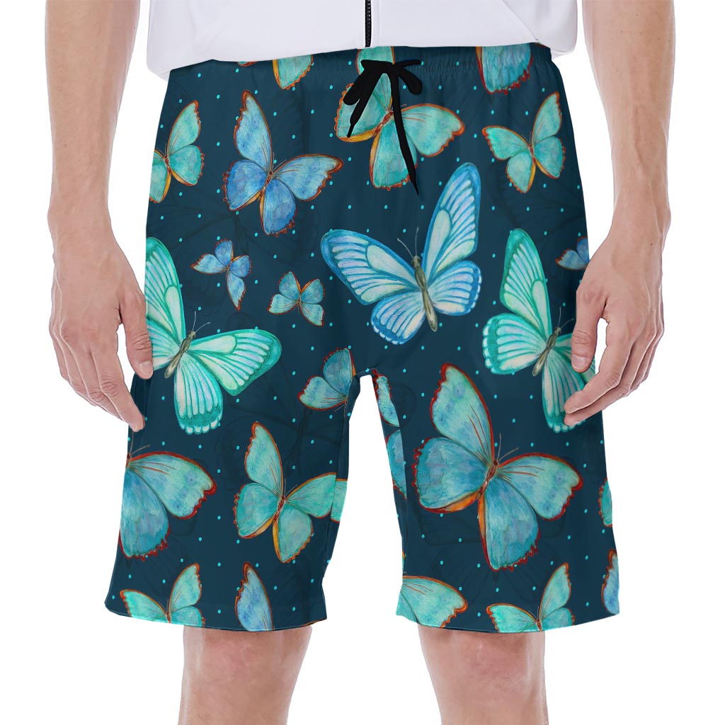 Watercolor Blue Butterfly Pattern Print Men's Beach Shorts