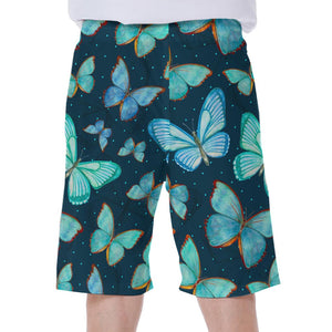 Watercolor Blue Butterfly Pattern Print Men's Beach Shorts