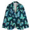 Watercolor Blue Butterfly Pattern Print Men's Blazer