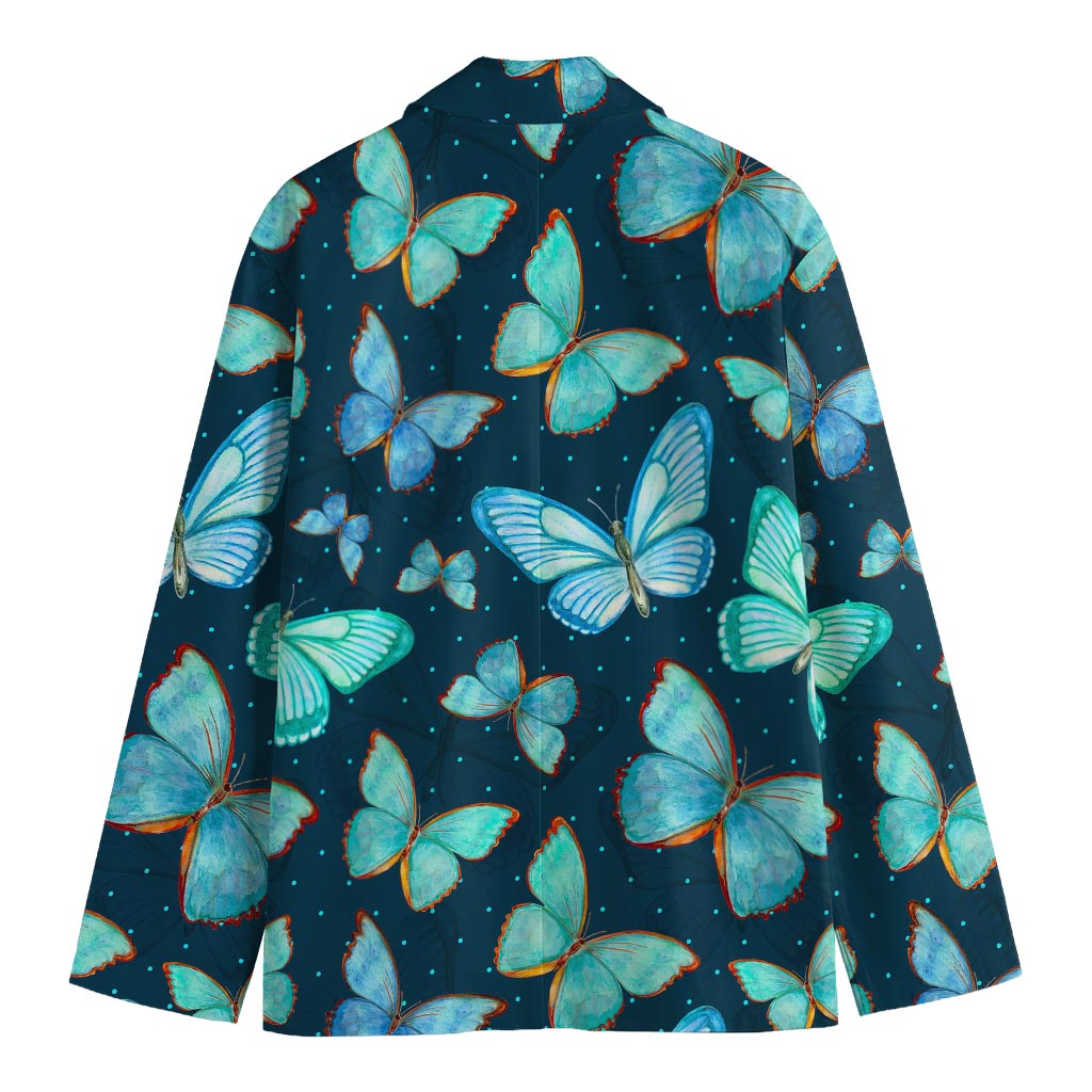 Watercolor Blue Butterfly Pattern Print Men's Blazer