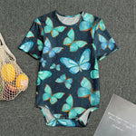 Watercolor Blue Butterfly Pattern Print Men's Bodysuit