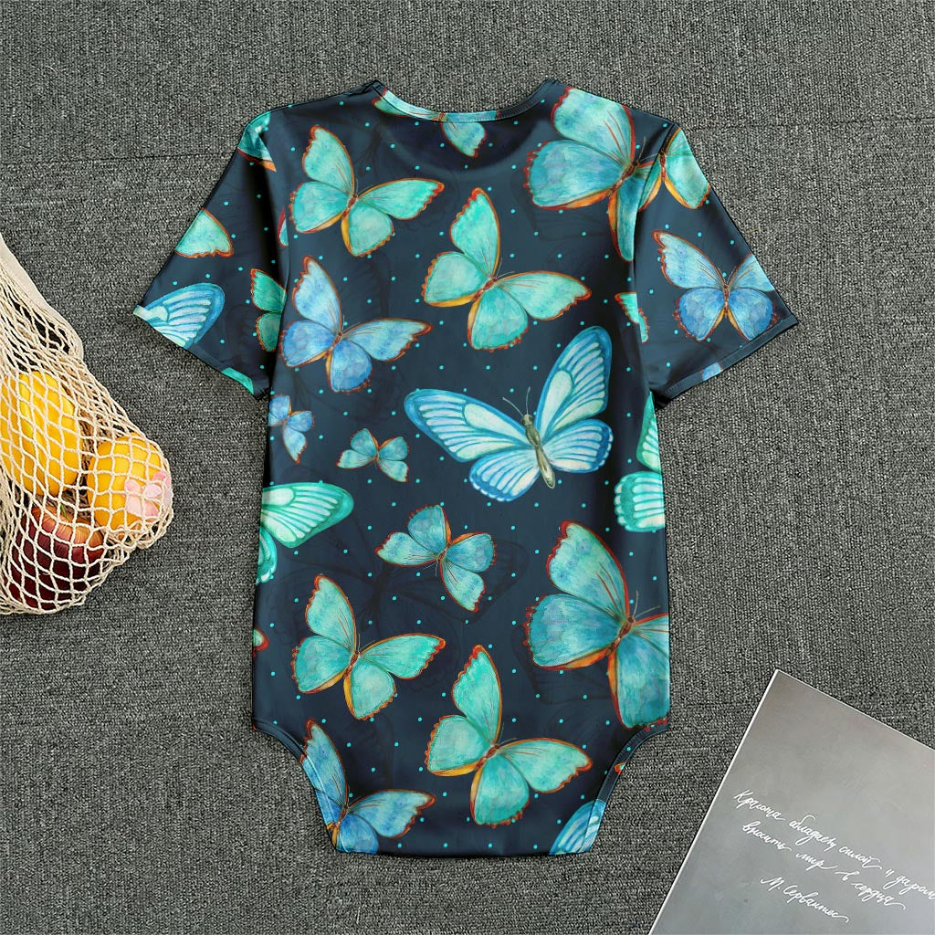 Watercolor Blue Butterfly Pattern Print Men's Bodysuit