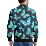 Watercolor Blue Butterfly Pattern Print Men's Bomber Jacket