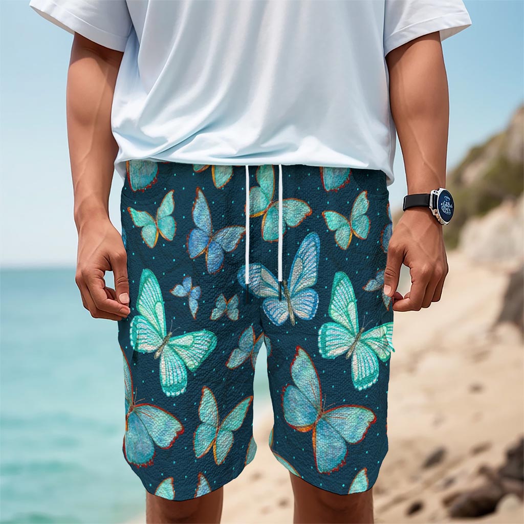 Watercolor Blue Butterfly Pattern Print Men's Cargo Shorts