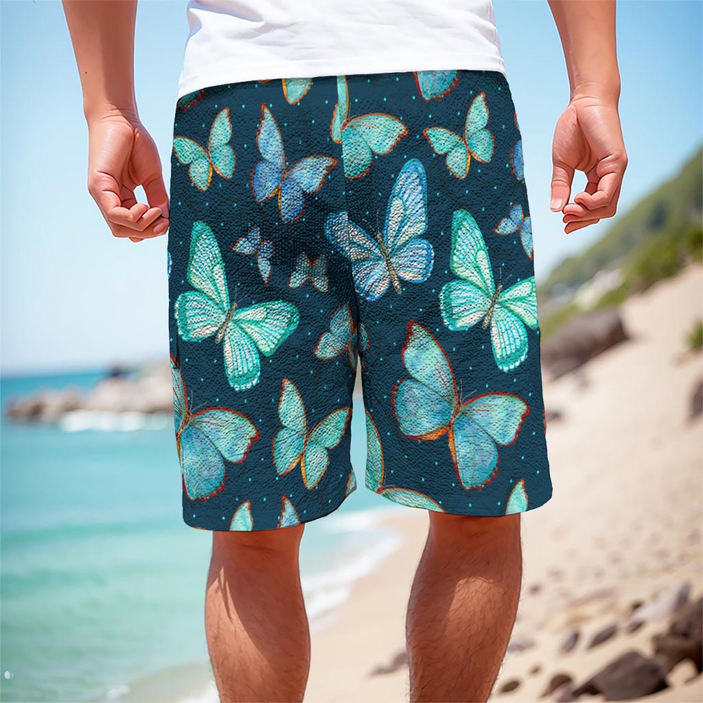 Watercolor Blue Butterfly Pattern Print Men's Cargo Shorts