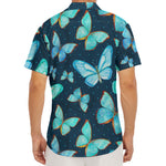 Watercolor Blue Butterfly Pattern Print Men's Deep V-Neck Shirt