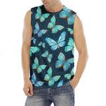 Watercolor Blue Butterfly Pattern Print Men's Fitness Tank Top