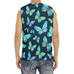 Watercolor Blue Butterfly Pattern Print Men's Fitness Tank Top