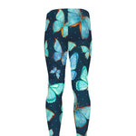 Watercolor Blue Butterfly Pattern Print Men's leggings
