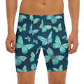 Watercolor Blue Butterfly Pattern Print Men's Long Boxer Briefs