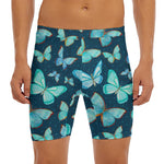 Watercolor Blue Butterfly Pattern Print Men's Long Boxer Briefs