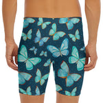 Watercolor Blue Butterfly Pattern Print Men's Long Boxer Briefs