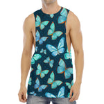 Watercolor Blue Butterfly Pattern Print Men's Muscle Tank Top