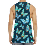 Watercolor Blue Butterfly Pattern Print Men's Muscle Tank Top