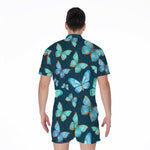 Watercolor Blue Butterfly Pattern Print Men's Rompers