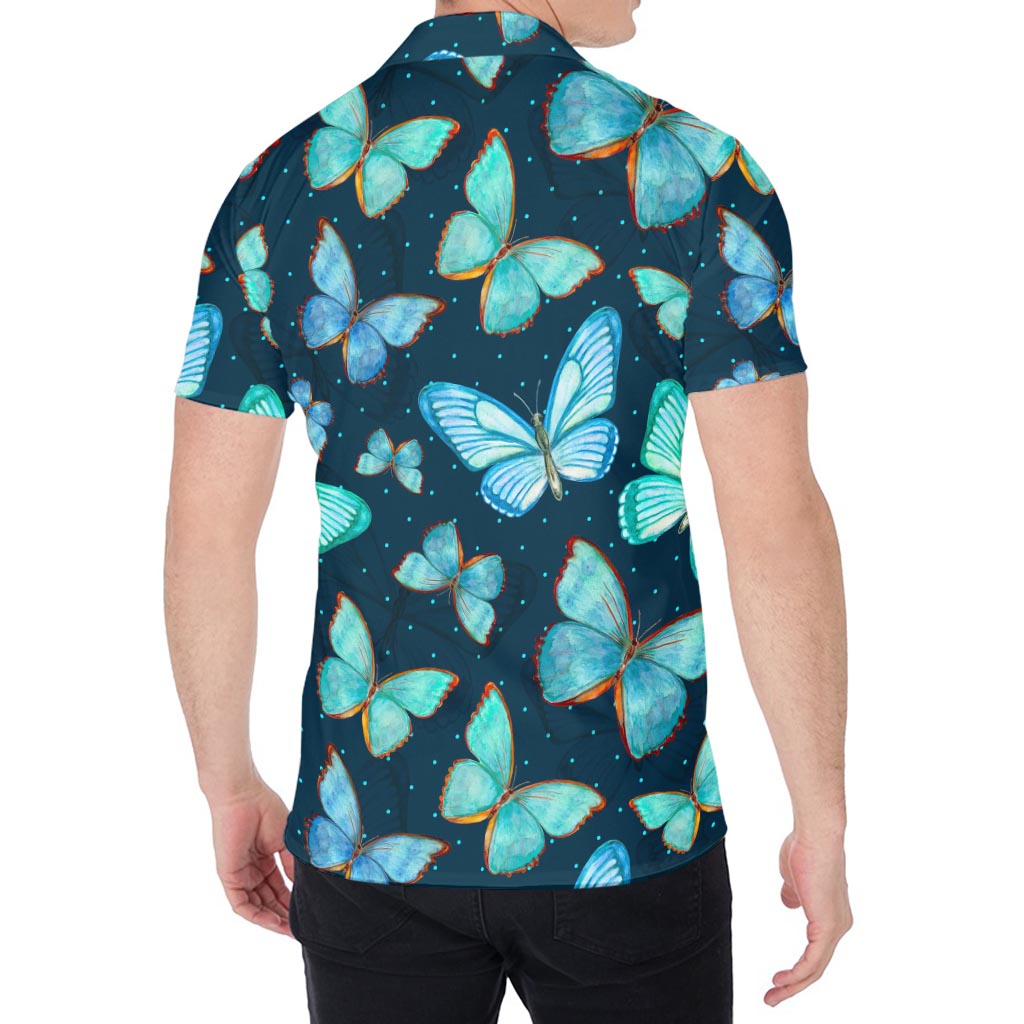 Watercolor Blue Butterfly Pattern Print Men's Shirt