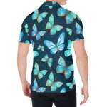 Watercolor Blue Butterfly Pattern Print Men's Shirt