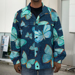 Watercolor Blue Butterfly Pattern Print Men's Shirt Jacket