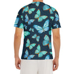 Watercolor Blue Butterfly Pattern Print Men's Short Sleeve Rash Guard