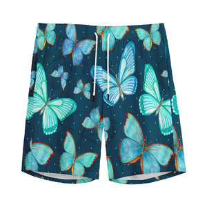 Watercolor Blue Butterfly Pattern Print Men's Sports Shorts