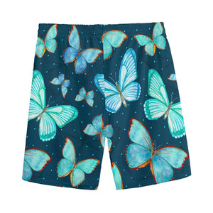 Watercolor Blue Butterfly Pattern Print Men's Sports Shorts