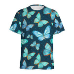 Watercolor Blue Butterfly Pattern Print Men's Sports T-Shirt