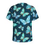 Watercolor Blue Butterfly Pattern Print Men's Sports T-Shirt
