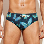 Watercolor Blue Butterfly Pattern Print Men's Swim Briefs