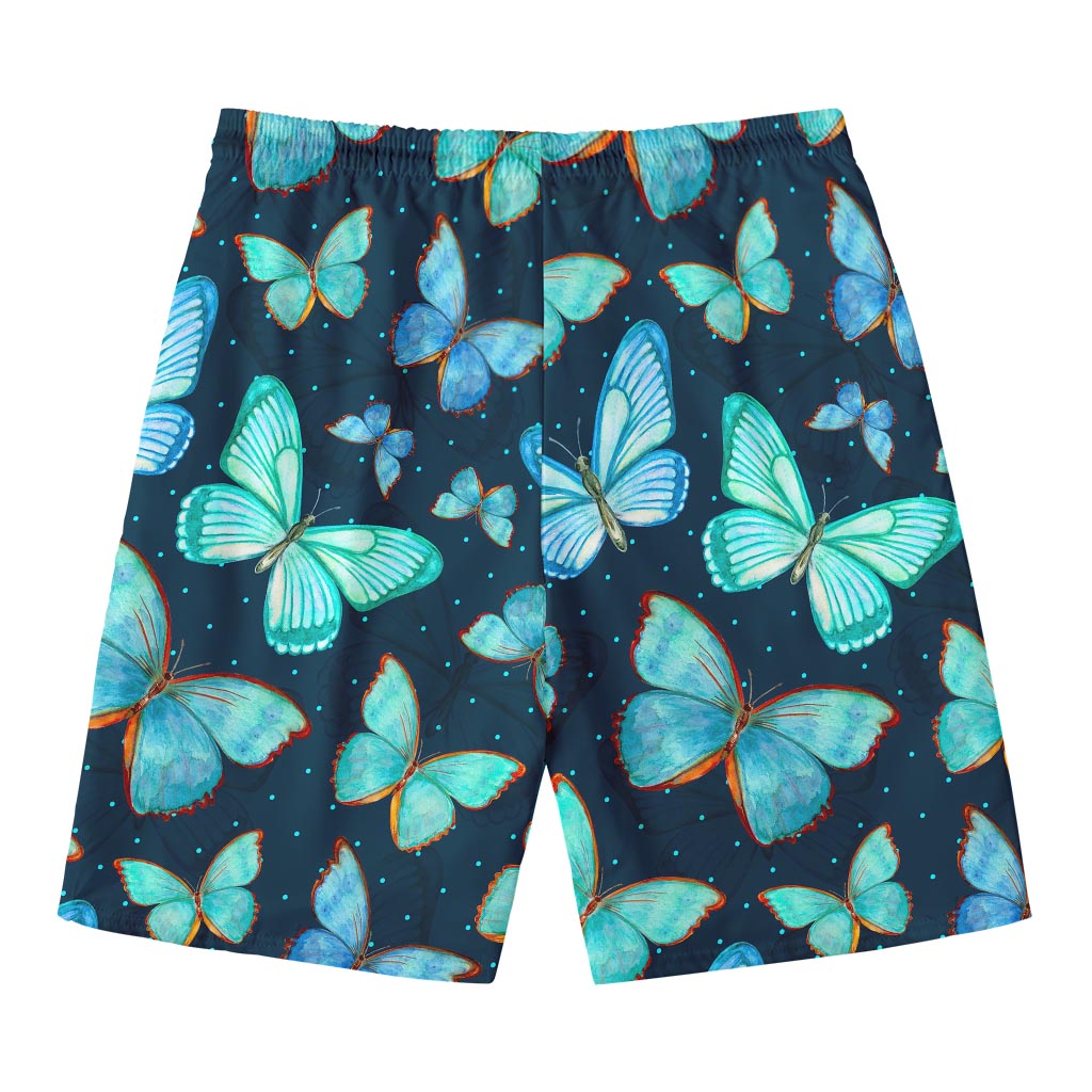 Watercolor Blue Butterfly Pattern Print Men's Swim Trunks