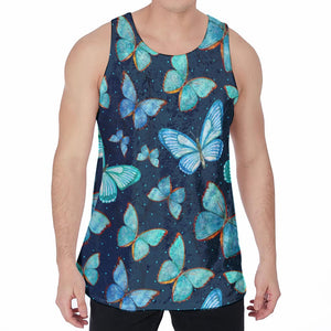 Watercolor Blue Butterfly Pattern Print Men's Velvet Tank Top