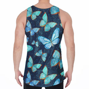 Watercolor Blue Butterfly Pattern Print Men's Velvet Tank Top