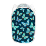 Watercolor Blue Butterfly Pattern Print Mesh Laundry Hamper