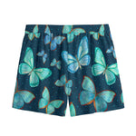 Watercolor Blue Butterfly Pattern Print Mesh Shorts
