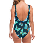 Watercolor Blue Butterfly Pattern Print One Piece Swimsuit